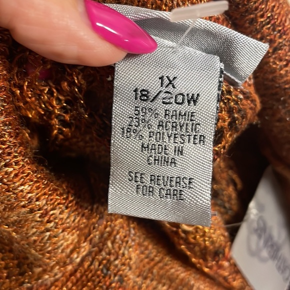 CATHERINES NWT CROCHET lightweight knit layering sweater cowl neck 1X rusty - Picture 9 of 12